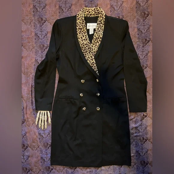 🐆 SOLD 🐆 Vintage Sassy Black Leopard Blazer Dress by Danny & Nicole ~ Size 8P - Picture 8 of 11